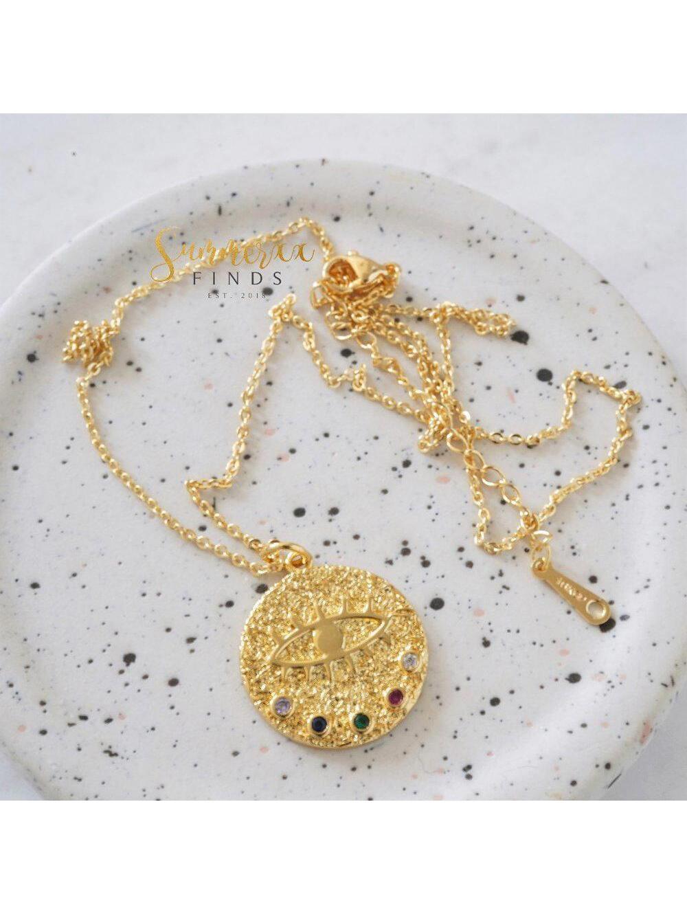 Anthropologie Evil Eye Talisman Medallion Necklace - Picture 2 of 5